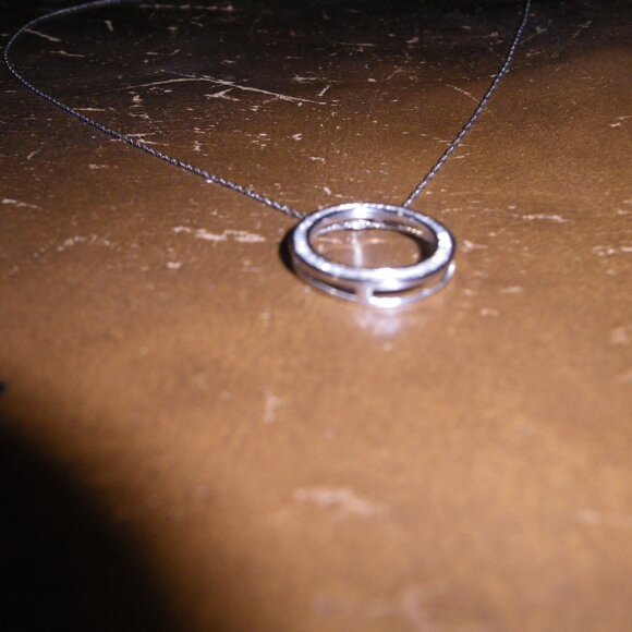 Women's 10K White Gold Thin Necklace w/ Diamond Halo Pendant - Picture 5 of 5